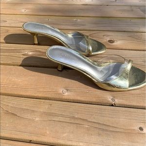 Liz Claiborne Gold & Acrylic Kitten Heels